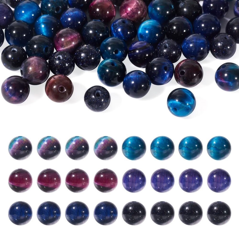 4737 60Pcs Galaxy Theme Tiger Eye Beads 8mm Round Stone Beads Synthetic